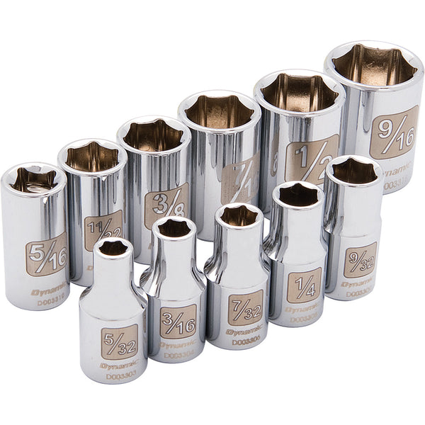 1/4" Drive 11 Piece 6 Point, Standard SAE Socket Set, 5/32" - 9/16"