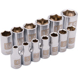 1/4" Drive 13 Piece 6 Point, Standard Metric Socket Set, 4mm - 15mm