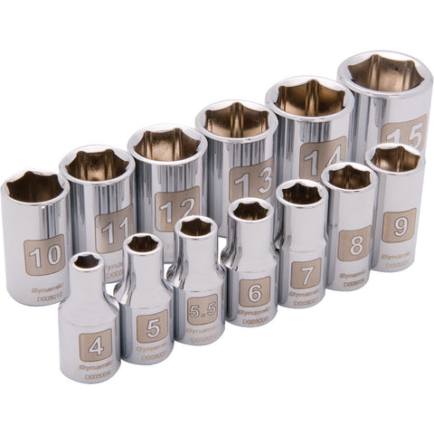 1/4" Drive 13 Piece 6 Point, Standard Metric Socket Set, 4mm - 15mm