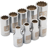 1/4" Drive 9 Piece 12 Point, Standard Metric Socket Set, 4mm - 12mm