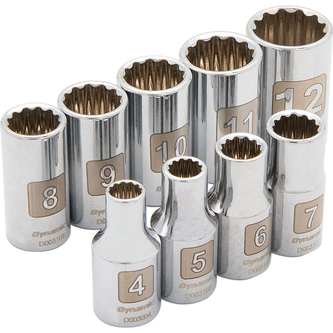1/4" Drive 9 Piece 12 Point, Standard Metric Socket Set, 4mm - 12mm