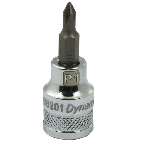 3/8" Drive Phillips® Head, Ph#1 Standard Length Chrome Bit Socket