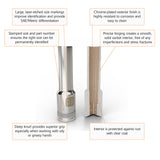 3/8" Drive 12 Point Metric, Deep Length, Chrome Sockets