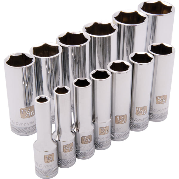 3/8" Drive 13 Piece 6 Point, Deep SAE Socket Set, 1/4" - 1"