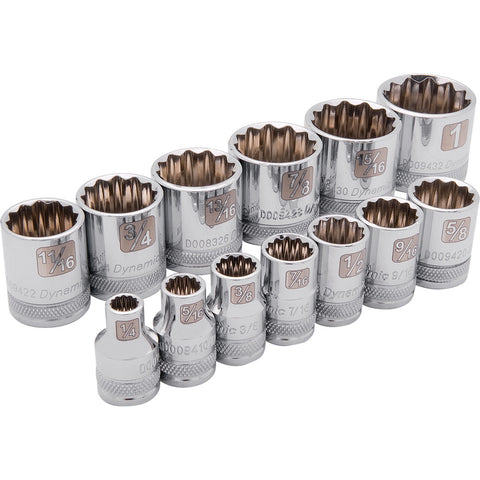 3/8" Drive 13 Piece 12 Point, Standard SAE Socket Set, 1/4" - 1"