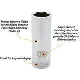 3/8" Drive 6 Point Metric, Deep Length, Chrome Sockets