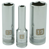 3/8" Drive 14 Piece 6 Point, Deep Metric Socket Set, 6mm - 19mm