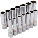 3/8" Drive 14 Piece 12 Point, Deep Metric Socket Set, 6mm - 19mm