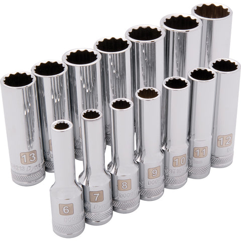 3/8" Drive 14 Piece 12 Point, Deep Metric Socket Set, 6mm - 19mm