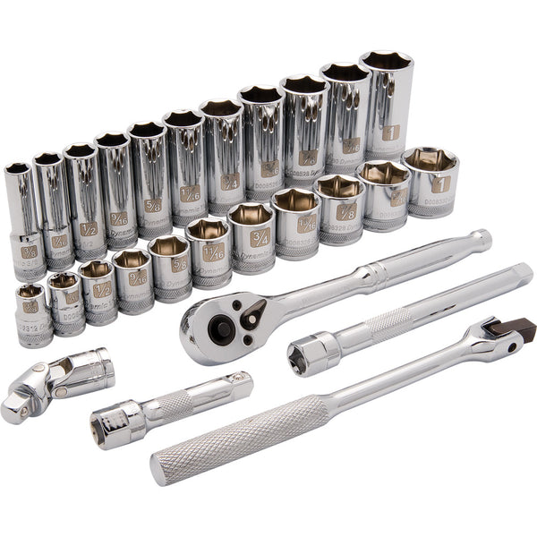 3/8" Drive 27 Piece 6 Point, Standard/Deep SAE Socket Set, 3/8" - 1"