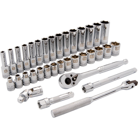 3/8" Drive 35 Piece 6 Point, Standard/Deep Metric Socket Set, 6mm - 20mm
