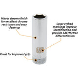 3/8" Drive 6 Point SAE, Deep Length, Chrome Sockets