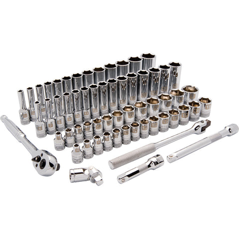 3/8" Drive 60 Piece 6 Point, Standard/Deep, SAE/Metric Socket Set, 1/4" - 1 , 6mm - 20mm