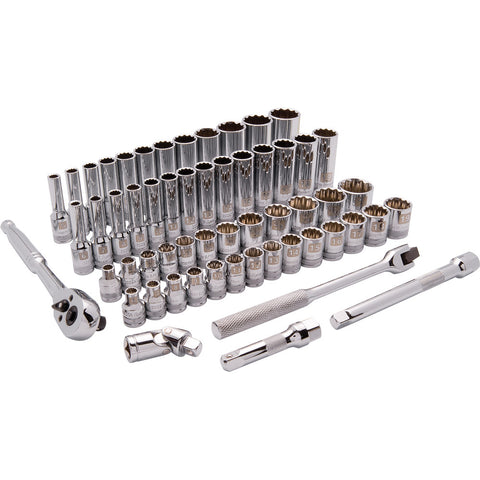 3/8" Drive 57 Piece 12 Point, Standard/Deep, SAE/Metric Socket Set, 1/4" - 1 , 6mm - 19mm