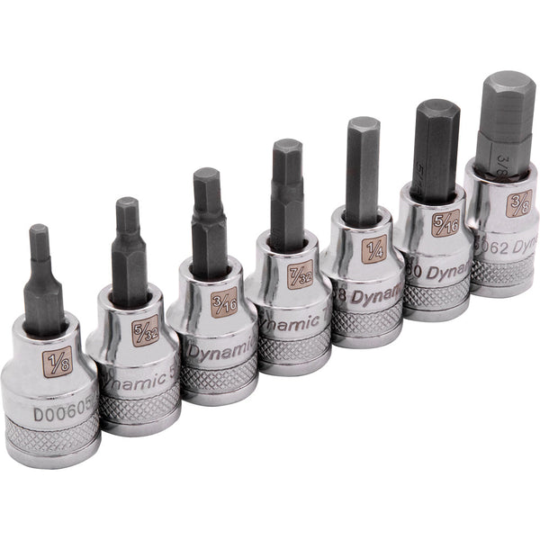 3/8" Drive 7 Piece SAE, Standard Length, Hex Socket Set, 1/8" - 3/8"'