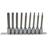 3/8" Drive 9 Piece Long, Torx® Socket Set, T15 - T55