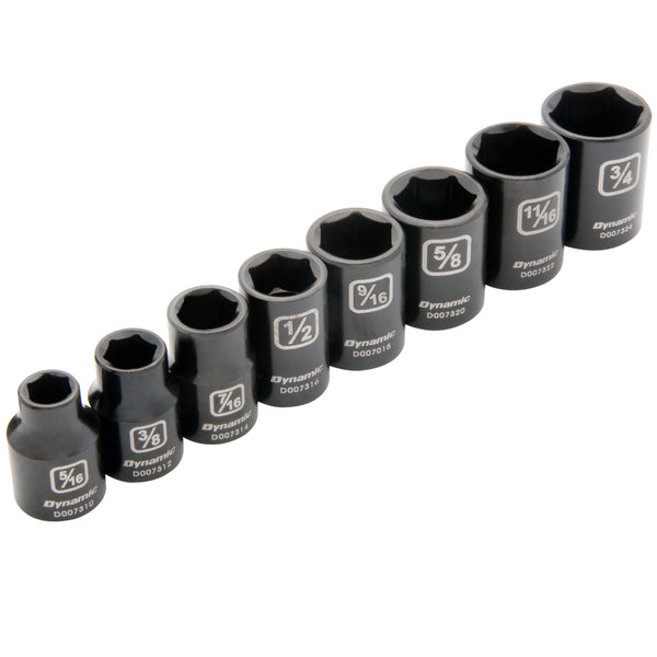 3/8" Drive 8 Piece 6 Point SAE, Standard Impact Socket Set, 5/16" - 3/4"