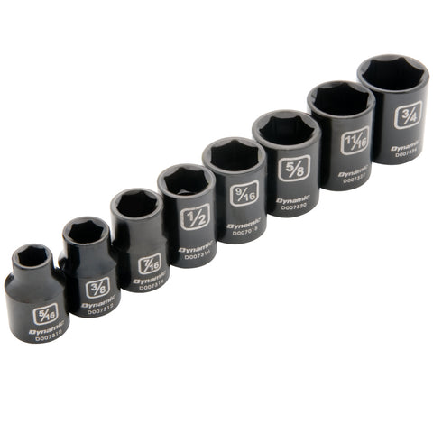 3/8" Drive 8 Piece 6 Point SAE, Standard Impact Socket Set, 5/16" - 3/4"