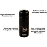 3/8" Drive 6 Point SAE Deep Length Impact Sockets