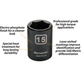 3/8" Drive 12 Piece 6 Point Metric, Standard Impact Socket Set, 8mm - 19mm