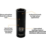 3/8" Drive 12 Piece 6 Point Metric, Deep Impact Socket Set, 8mm - 19mm