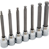 3/8" Drive 7 Piece SAE, Long Ball Nose, Hex Socket Set, 1/8" - 3/8"