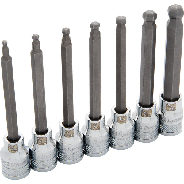 3/8" Drive 7 Piece SAE, Long Ball Nose, Hex Socket Set, 1/8" - 3/8"