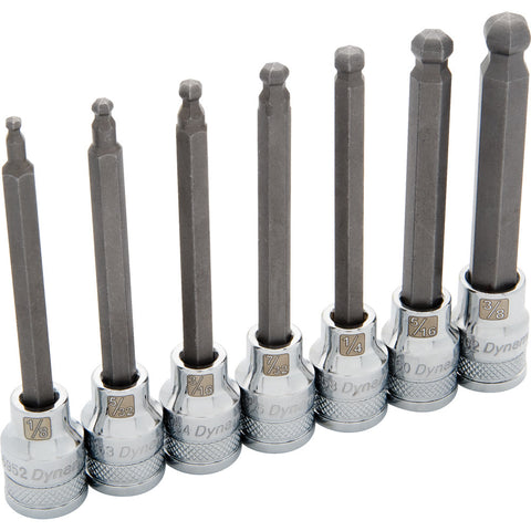 3/8" Drive 7 Piece SAE, Long Ball Nose, Hex Socket Set, 1/8" - 3/8"