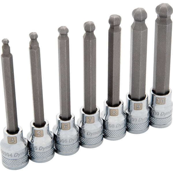 3/8" Drive 7 Piece Metric, Long Ball Nose, Hex Socket Set, 4mm -10mm