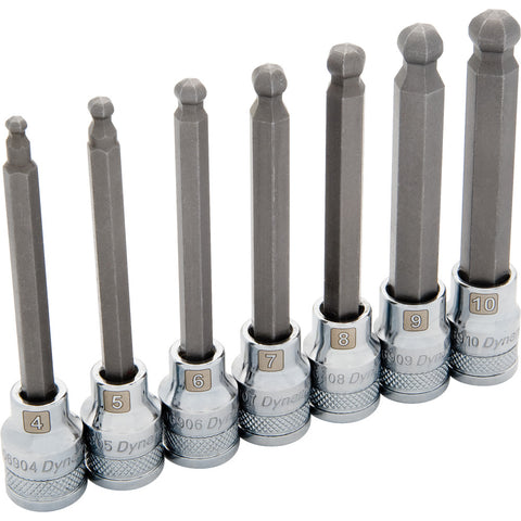 3/8" Drive 7 Piece Metric, Long Ball Nose, Hex Socket Set, 4mm -10mm