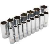 1/2" Drive 16 Piece 6 Point Deep, SAE Socket Set, 3/8" - 1-5/16"