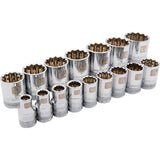 1/2" Drive 16 Piece 12 Point Standard, SAE Socket Set, 3/8" - 1-5/16"