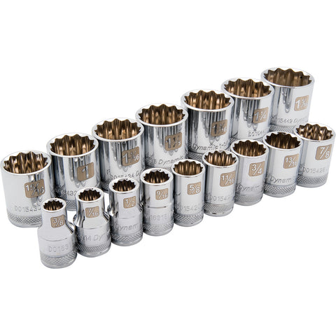 1/2" Drive 16 Piece 12 Point Standard, SAE Socket Set, 3/8" - 1-5/16"