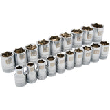 1/2" Drive 19 Piece 6 Point Standard, Metric Socket Set, 10mm - 28mm