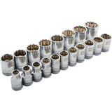 1/2" Drive 19 Piece 12 Point Standard, Metric Socket Set, 10mm - 28mm