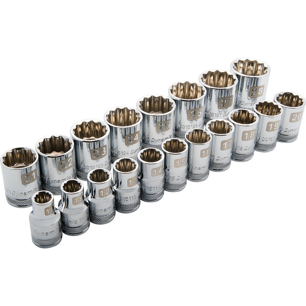 1/2" Drive 19 Piece 12 Point Standard, Metric Socket Set, 10mm - 28mm