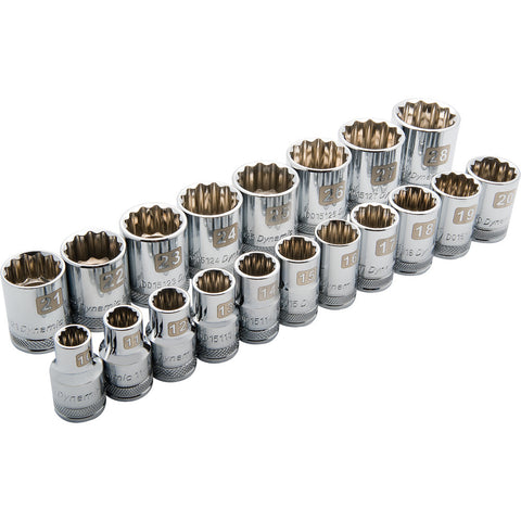 1/2" Drive 19 Piece 12 Point Standard, Metric Socket Set, 10mm - 28mm