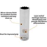 1/2" Drive 12 Point Metric, Deep Length, Chrome Sockets