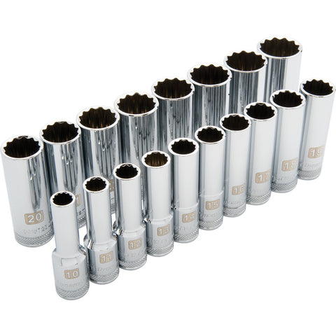 1/2" Drive 18 Piece 12 Point Deep, Metric Socket Set, 10mm - 27mm
