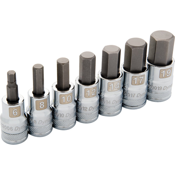 1/2" Drive 7 Piece, Metric Standard, Hex Socket Set, 6mm - 19mm