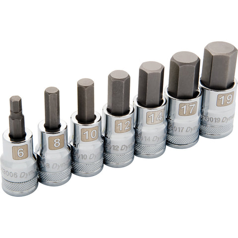1/2" Drive 7 Piece, Metric Standard, Hex Socket Set, 6mm - 19mm