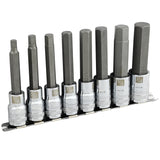 1/2" Drive 8 Piece Long SAE, Hex Socket Set, 1/4" - 3/4"