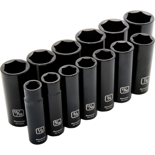 1/2" Drive 13 Piece 6 Point, Deep Impact, SAE Socket Set, 1/2" - 1-1/4"