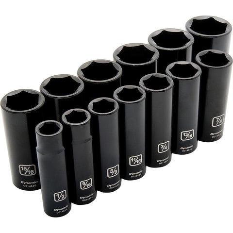 1/2" Drive 13 Piece 6 Point, Deep Impact, SAE Socket Set, 1/2" - 1-1/4"