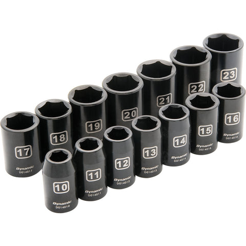 1/2" Drive 14 Piece 6 Point, Standard Impact, Metric Socket Set, 10mm - 23mm