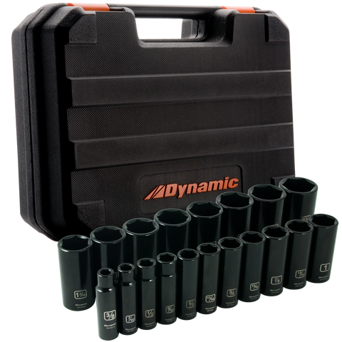 1/2" Drive 19 Pieces 6 Point Deep SAE Impact Socket Set
