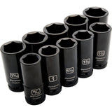 3/4" Drive 10 Piece 6 Point, Deep Length, Impact SAE Socket Set, 15/16" - 1-5/8"