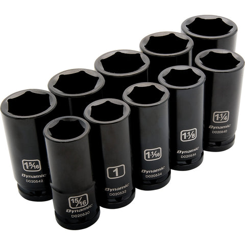 3/4" Drive 10 Piece 6 Point, Deep Length, Impact SAE Socket Set, 15/16" - 1-5/8"