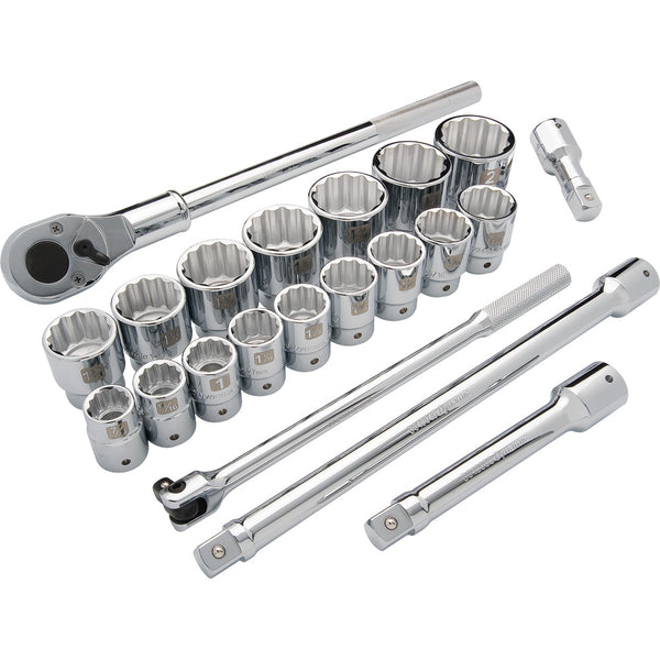 3/4" Drive 21 Piece 12 Point, Standard Length, SAE Socket Set, 7/8" - 2"
