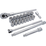 3/4" Drive 20 Piece 12 Point, Standard Length, Metric Socket Set, 19mm - 36mm
